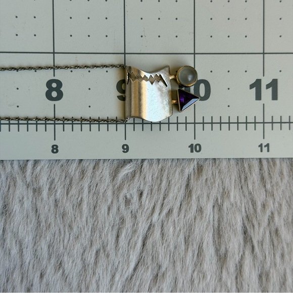 WRE Vintage Artisan Abstract Modernist Amethyst White Stone 925 Pendant Necklace - Picture 7 of 15